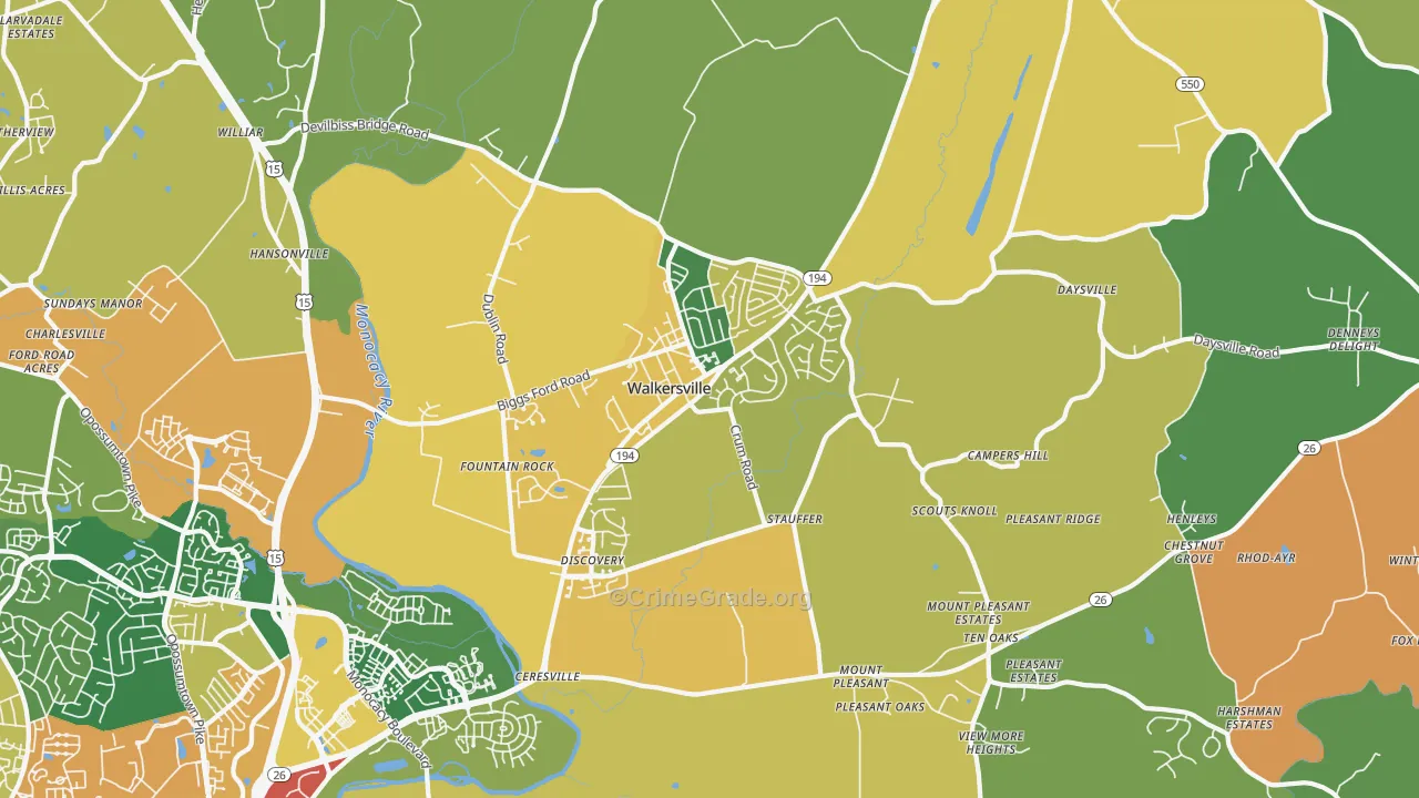 Walkersville, MD Map of Assault Rates
