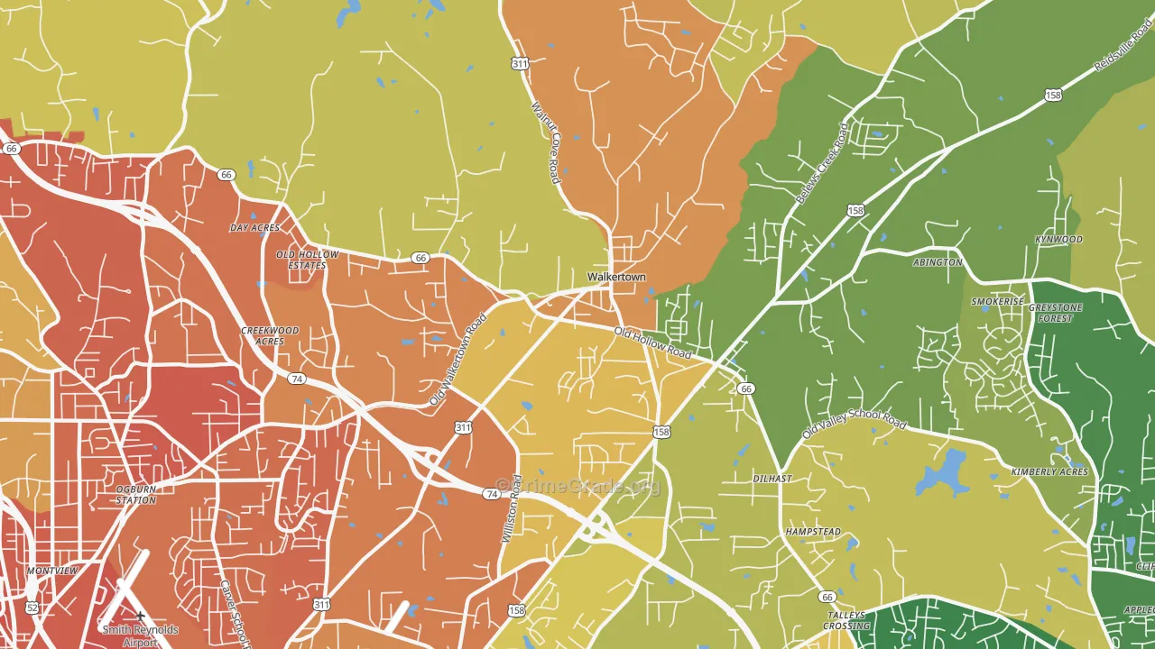 Walkertown, NC Map of Assault Rates