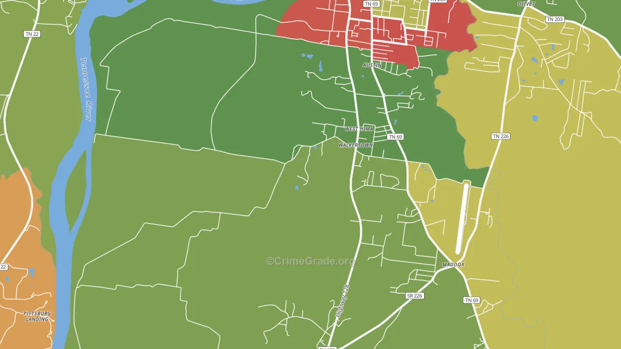 Walkertown, TN Map of Assault Rates