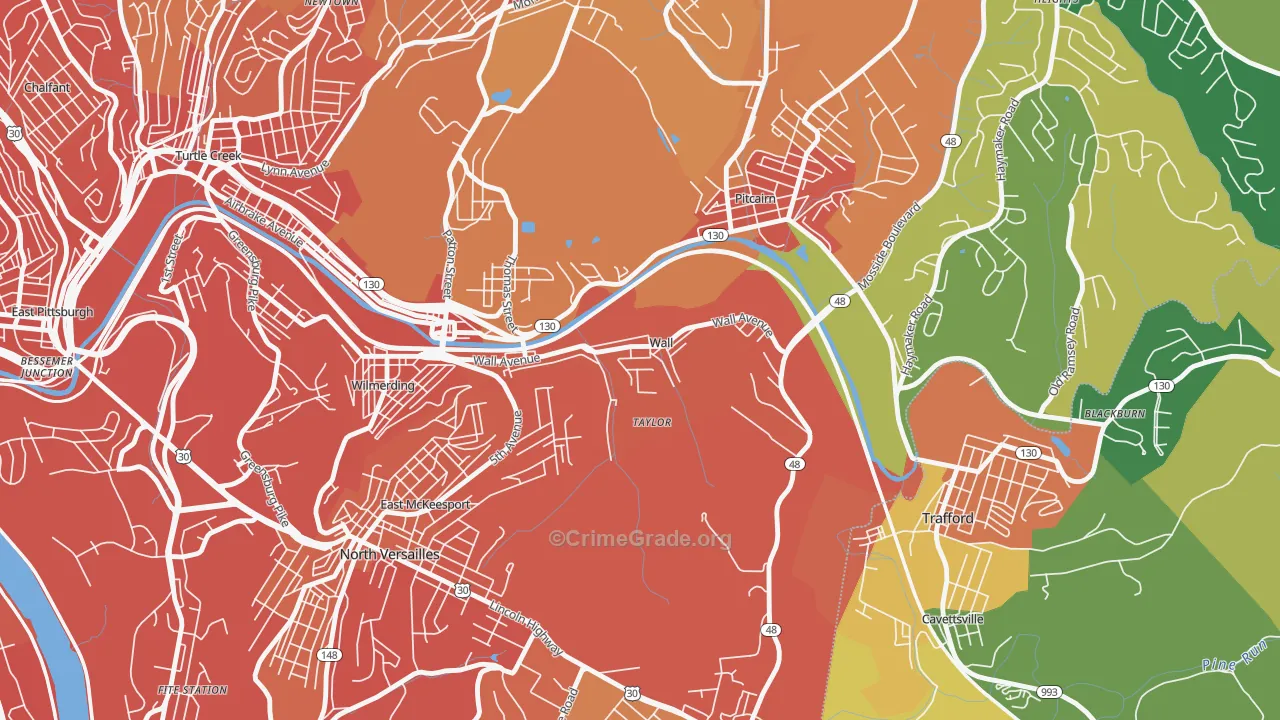 Wall, PA Map of Assault Rates