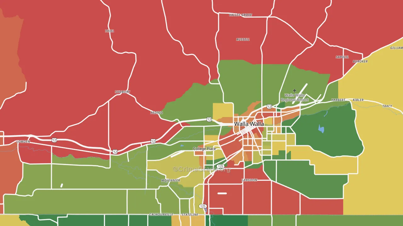Walla Walla County, WA Map of Assault Rates