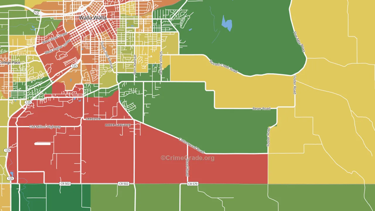 Walla Walla East, WA Map of Assault Rates