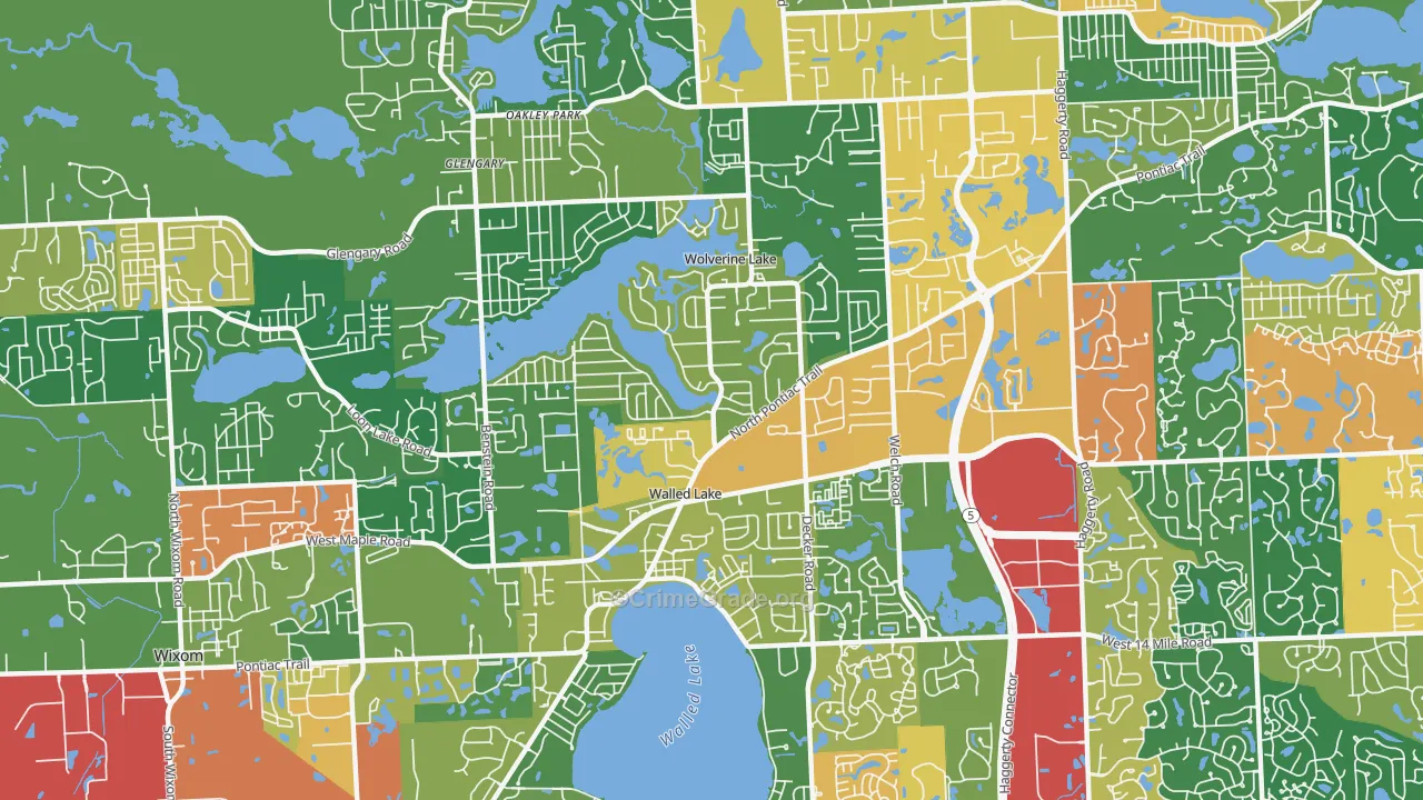 Walled Lake, MI Map of Assault Rates