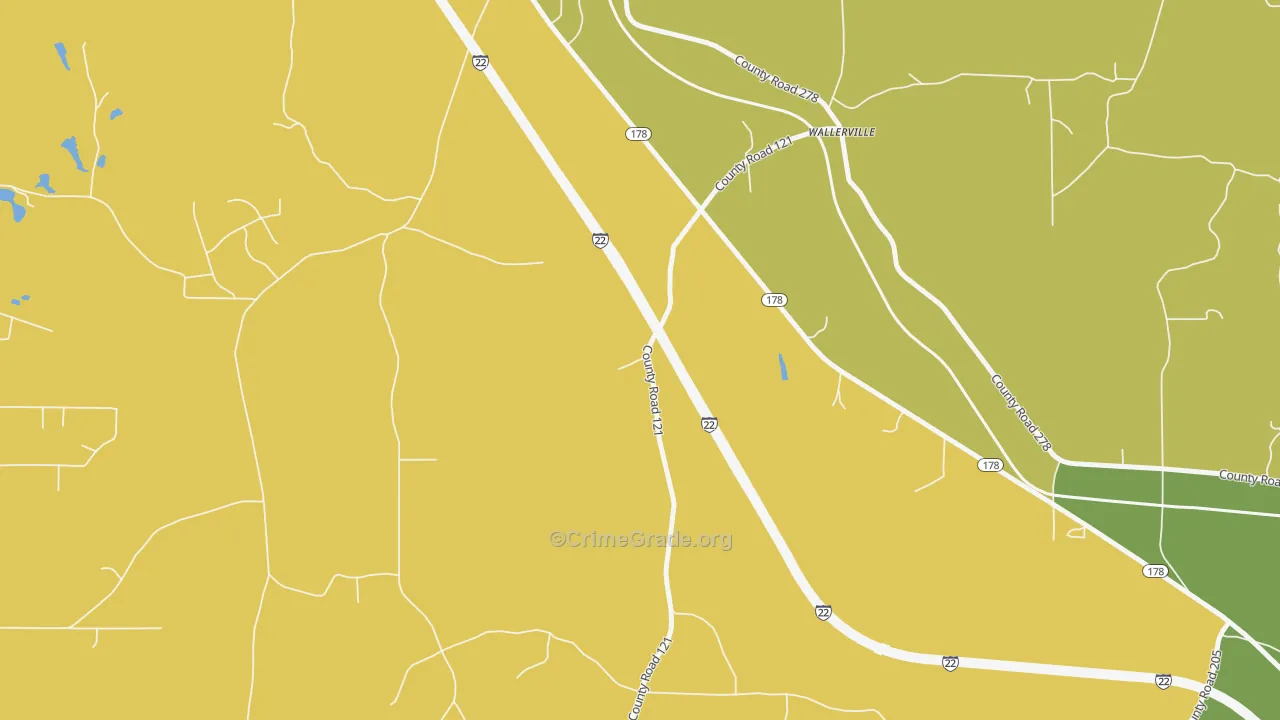Wallerville, MS Map of Assault Rates