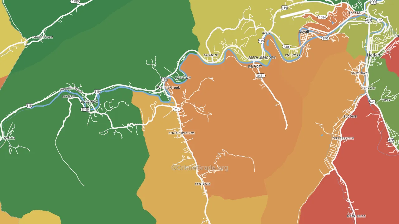 Wallins Creek, KY Map of Assault Rates