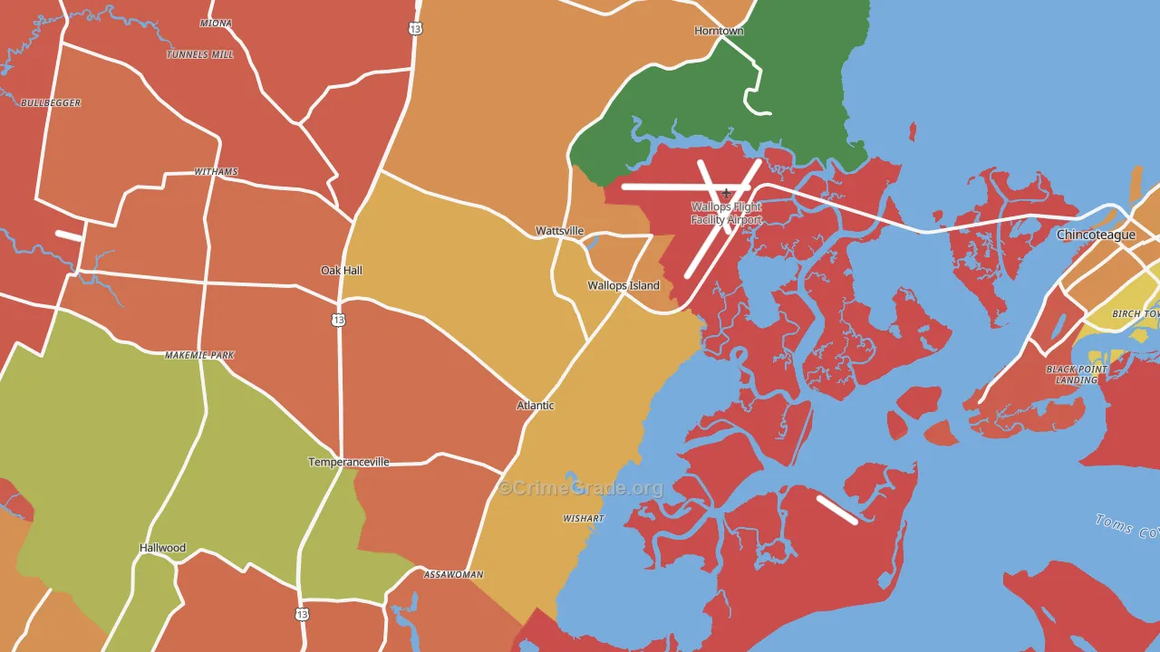 Wallops Island, VA Map of Assault Rates