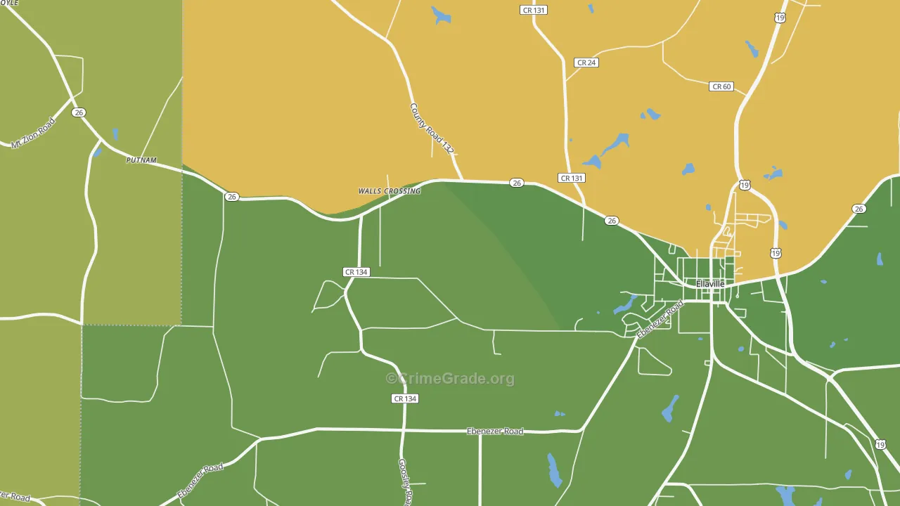 Walls Crossing, GA Map of Assault Rates