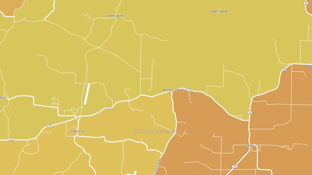 Walnut Grove, AR Map of Assault Rates