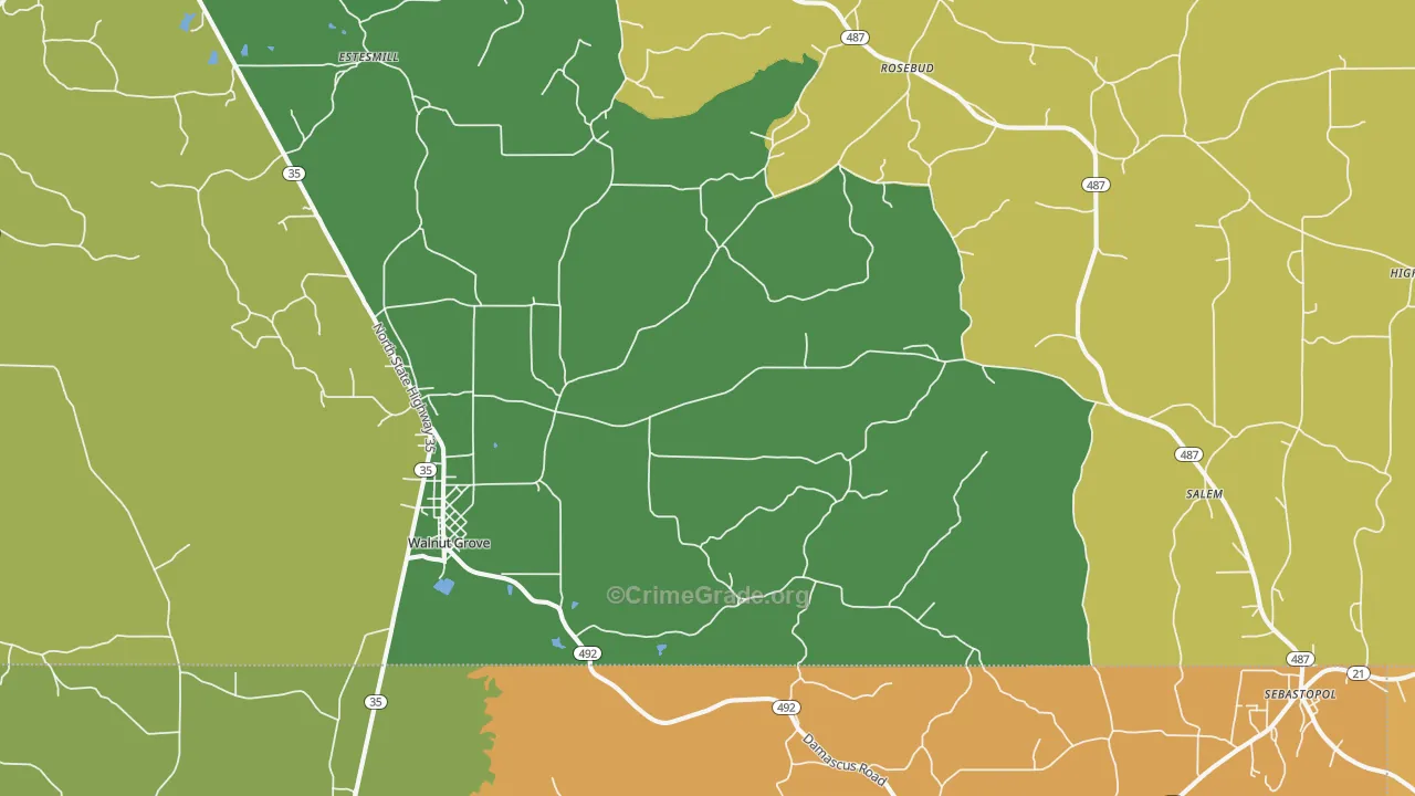 Walnut Grove, MS Map of Assault Rates