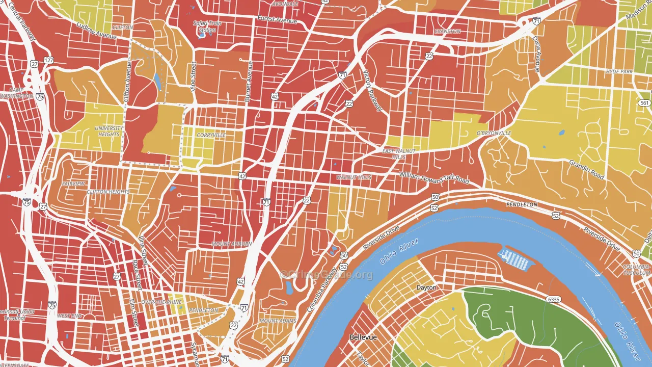 Walnut Hills, Cincinnati, OH Map of Assault Rates