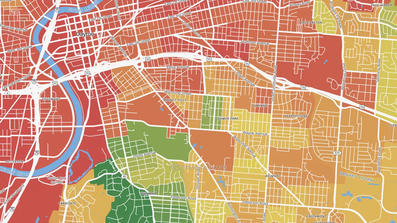 Walnut Hills-Dayton, Dayton, OH Map of Assault Rates