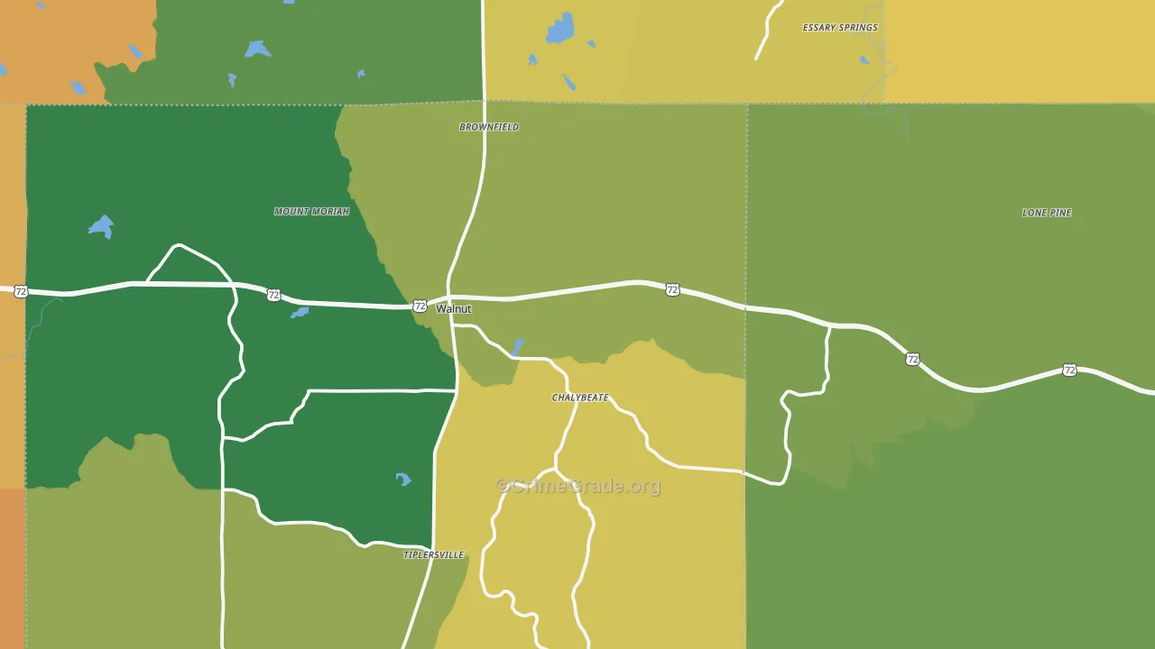 Walnut, MS Map of Assault Rates