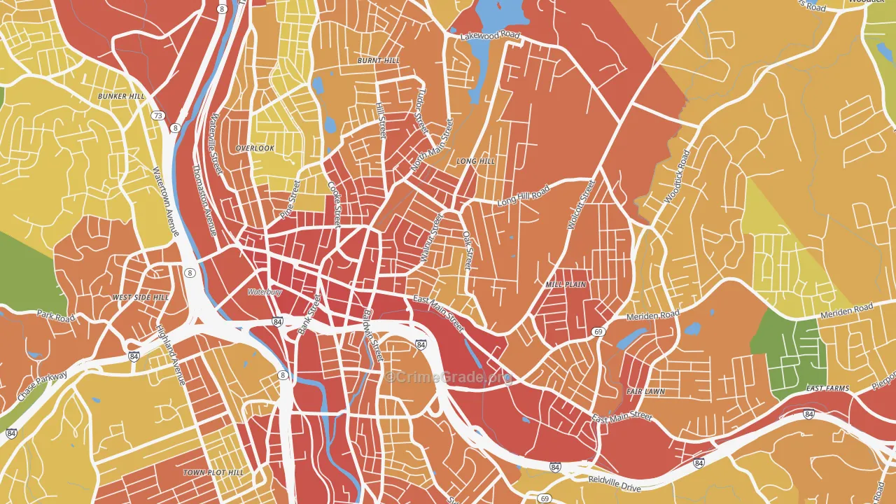 Walnut Orange Walsh, Waterbury, CT Map of Assault Rates