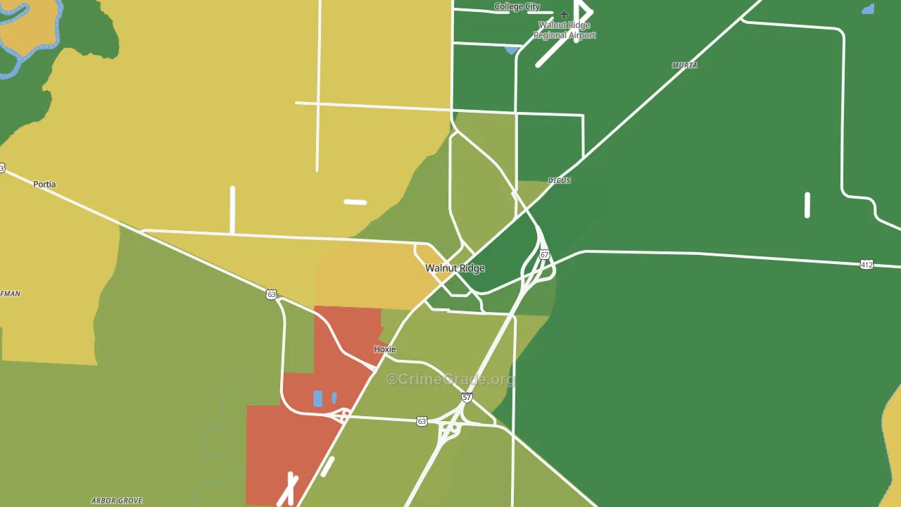 Walnut Ridge, AR Map of Assault Rates