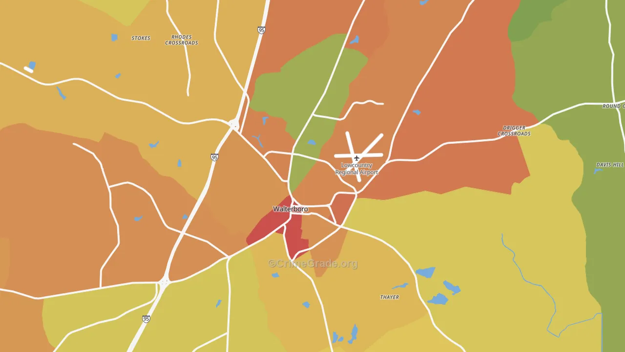 Walterboro, SC Map of Assault Rates