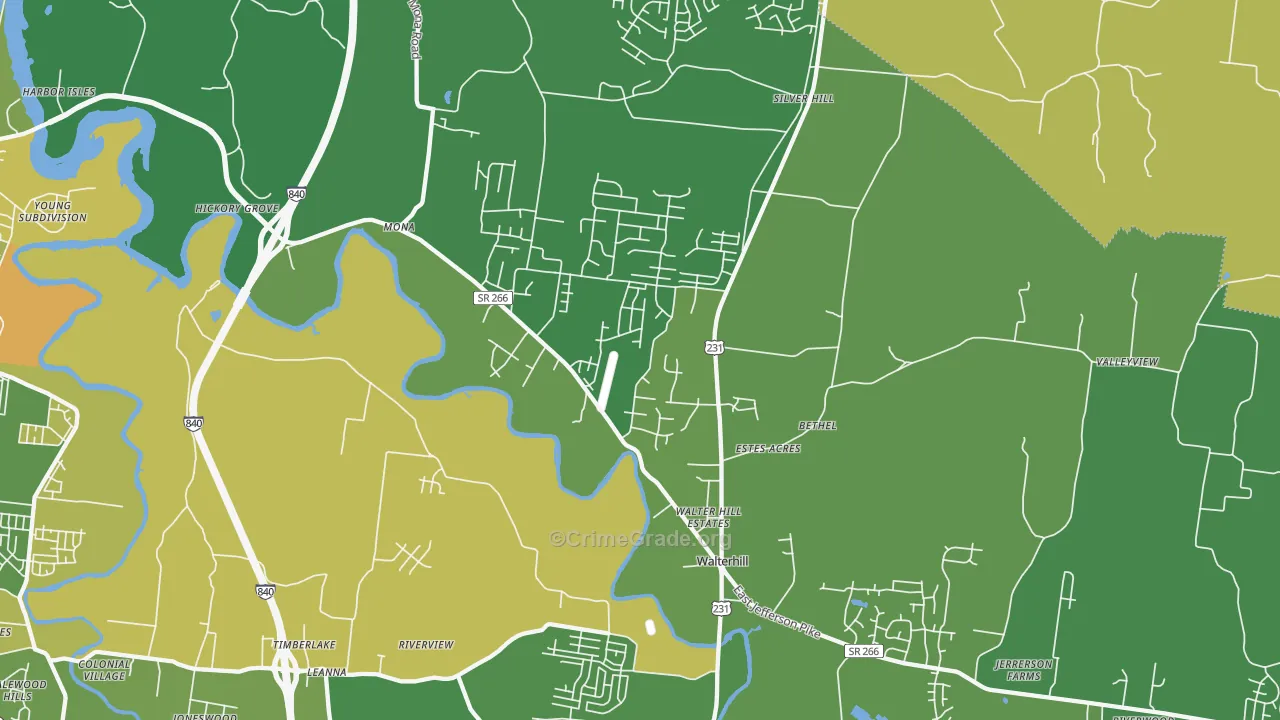 Walterhill, TN Map of Assault Rates