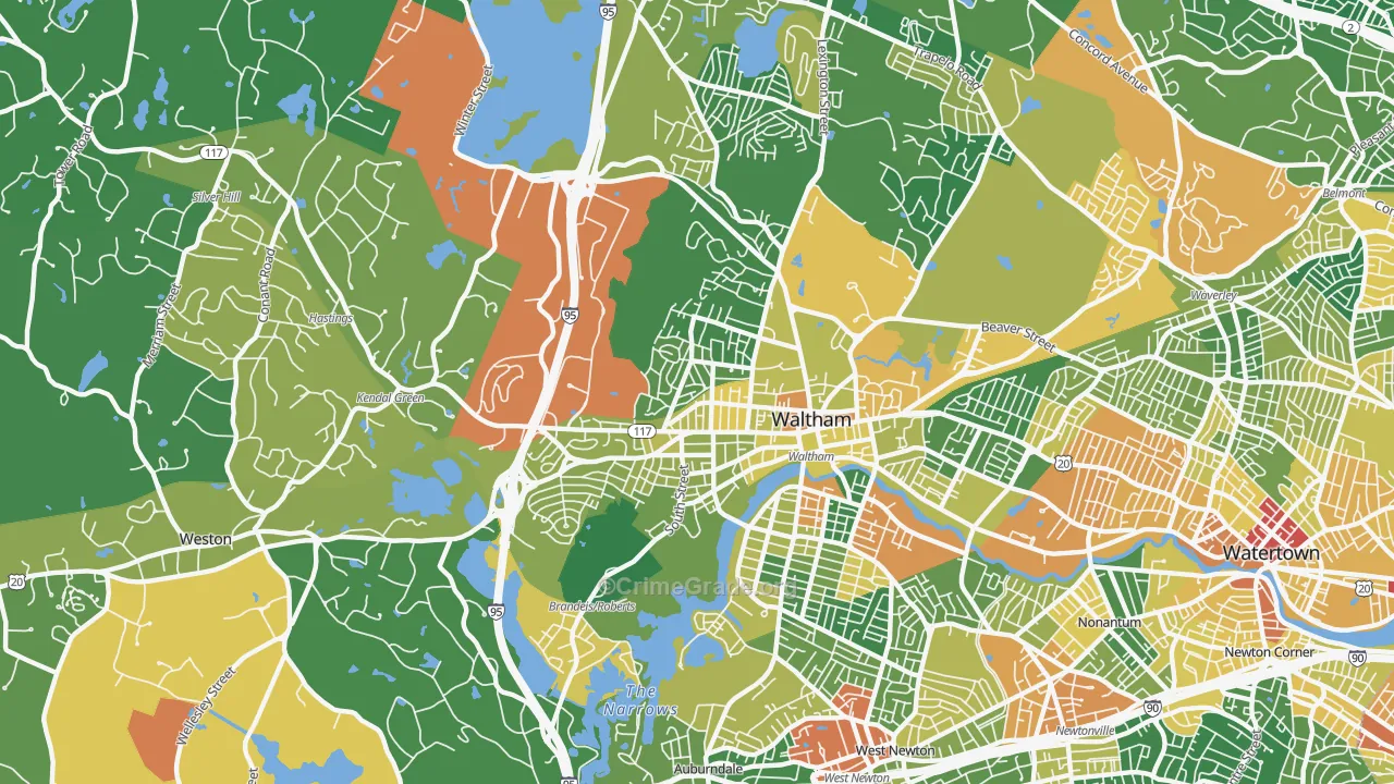 Waltham Highlands, Waltham, MA Map of Assault Rates