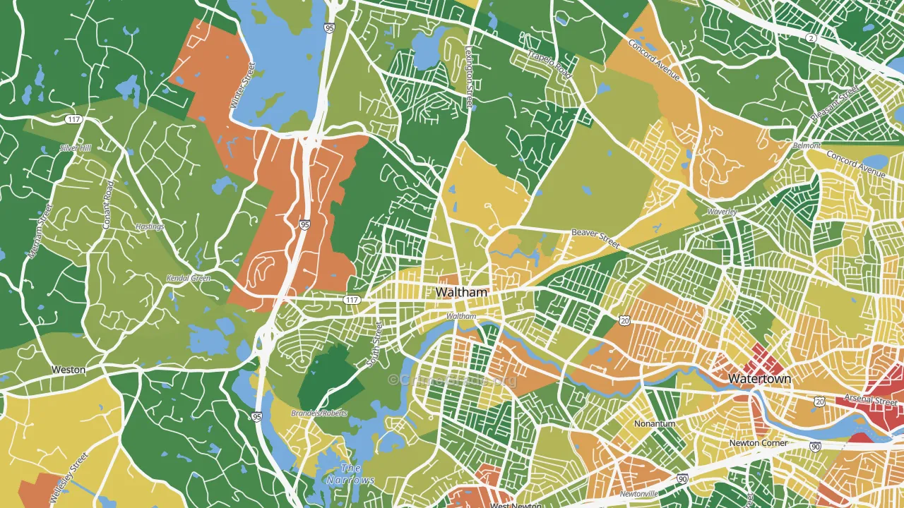 Waltham, MA Map of Assault Rates