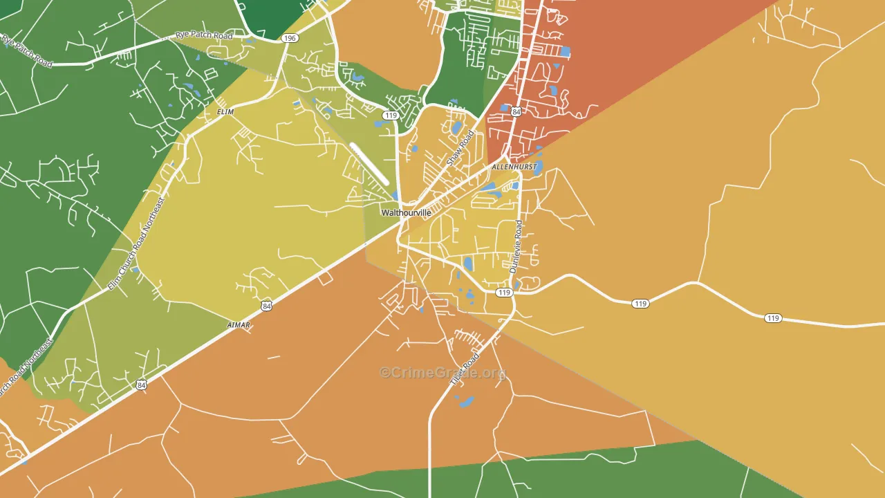Walthourville, GA Map of Assault Rates