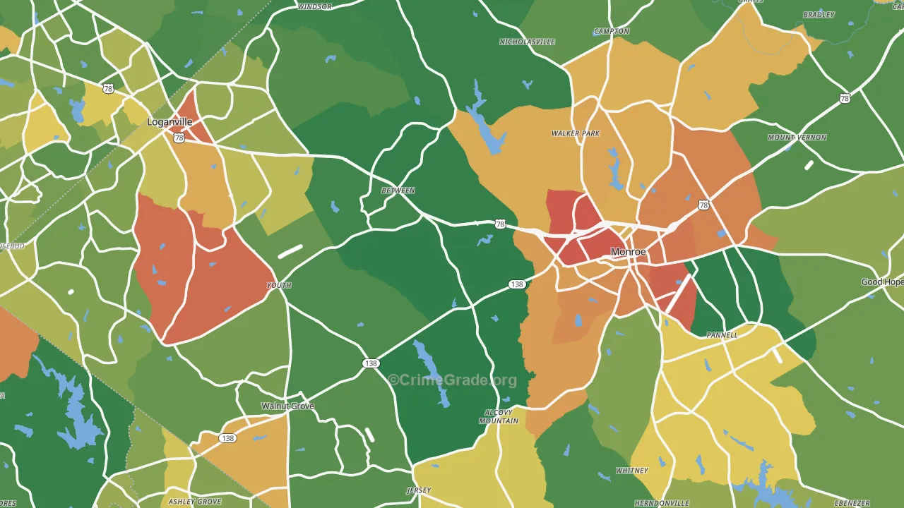 Walton County, GA Map of Assault Rates