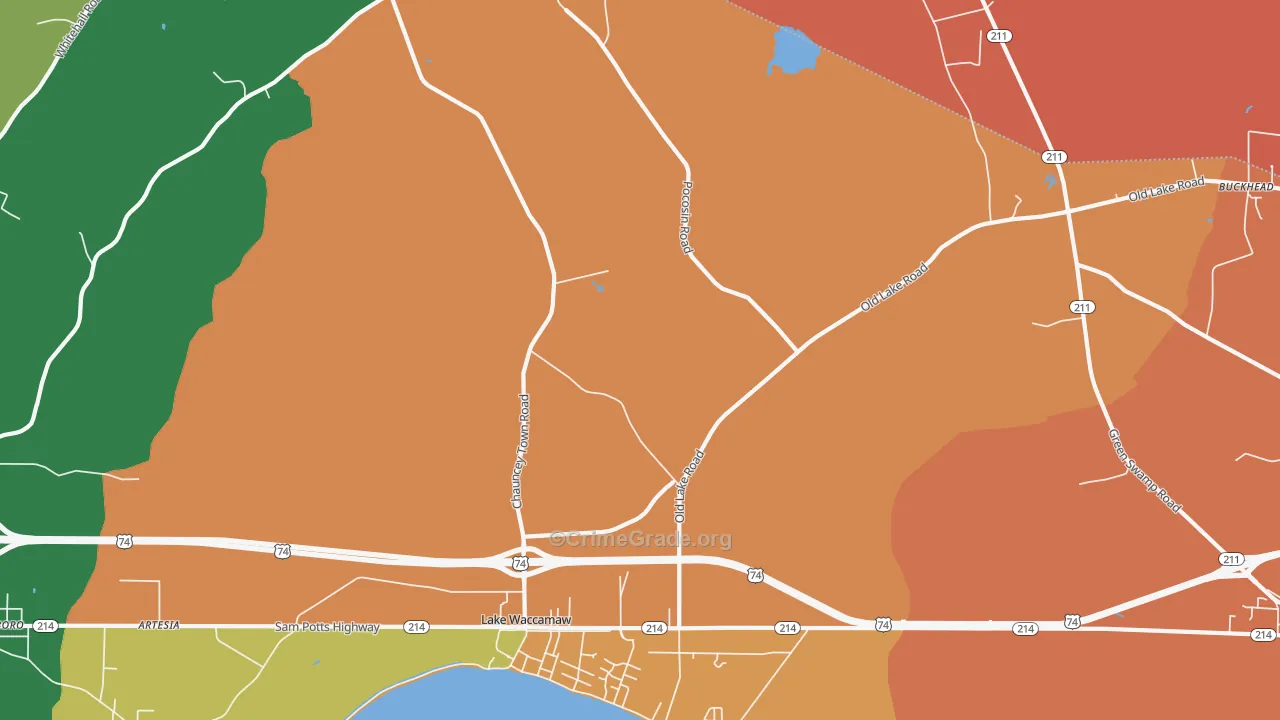 Wananish, NC Map of Assault Rates