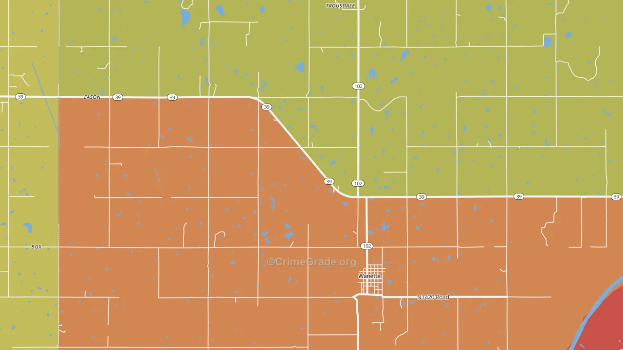 Wanette, OK Map of Assault Rates