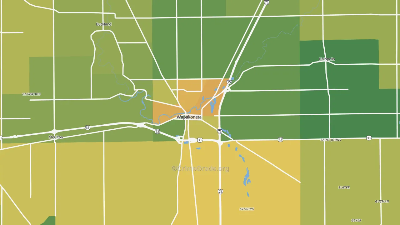 Wapakoneta, OH Map of Assault Rates