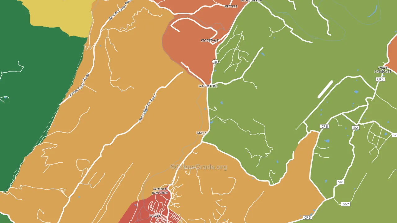 Wapocomo, WV Map of Assault Rates
