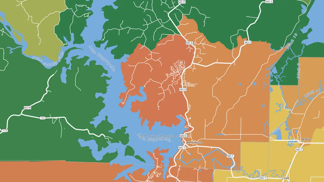 Wappapello, MO Map of Assault Rates