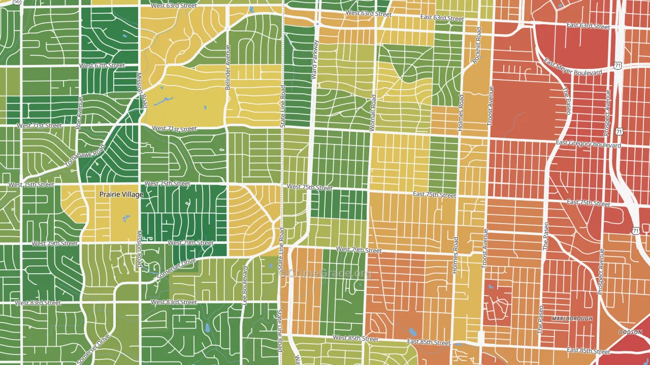 Ward Parkway, Kansas City, MO Map of Assault Rates