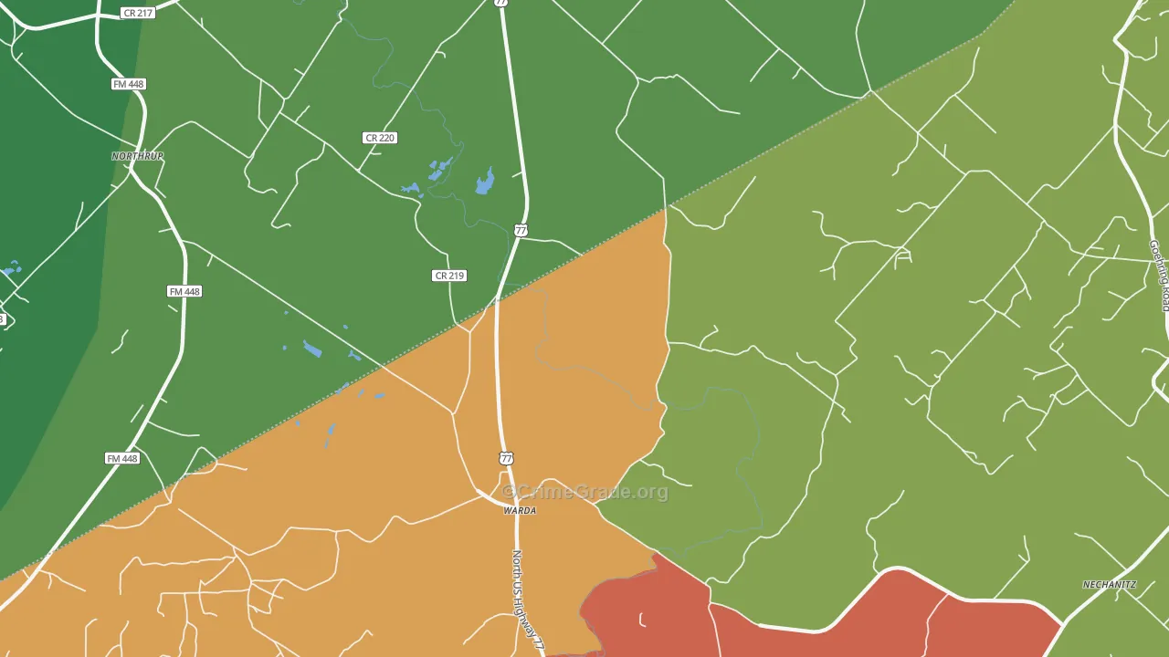 Warda, TX Map of Assault Rates