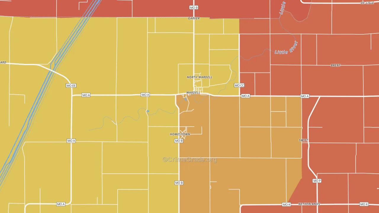 Wardell, MO Map of Assault Rates