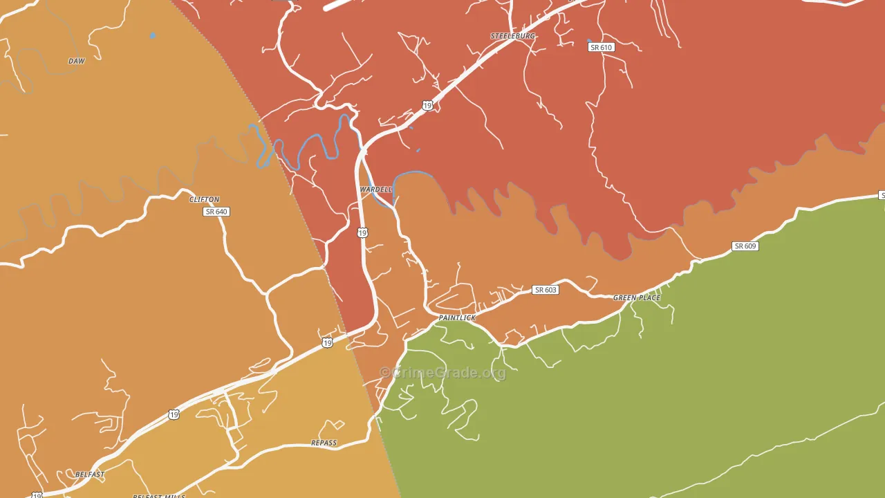 Wardell, VA Map of Assault Rates