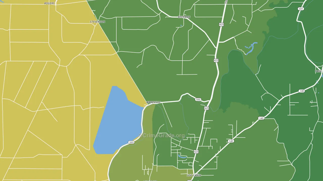 Wardville, LA Map of Assault Rates