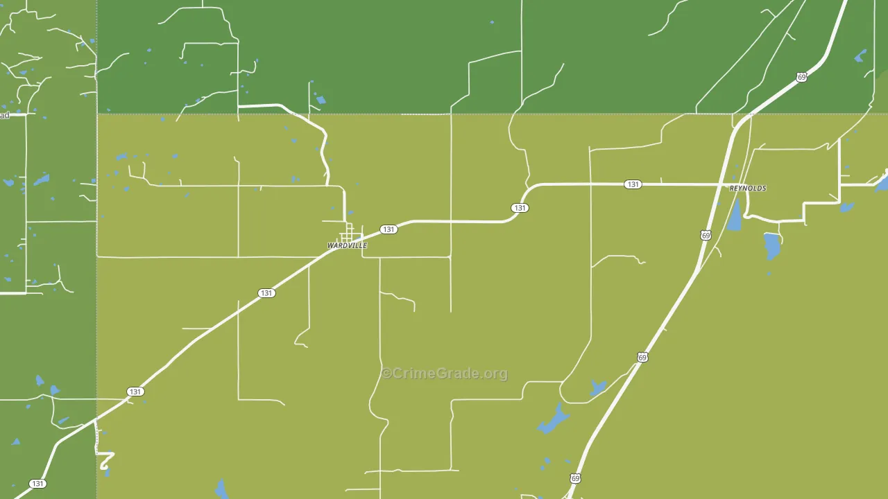 Wardville, OK Map of Assault Rates