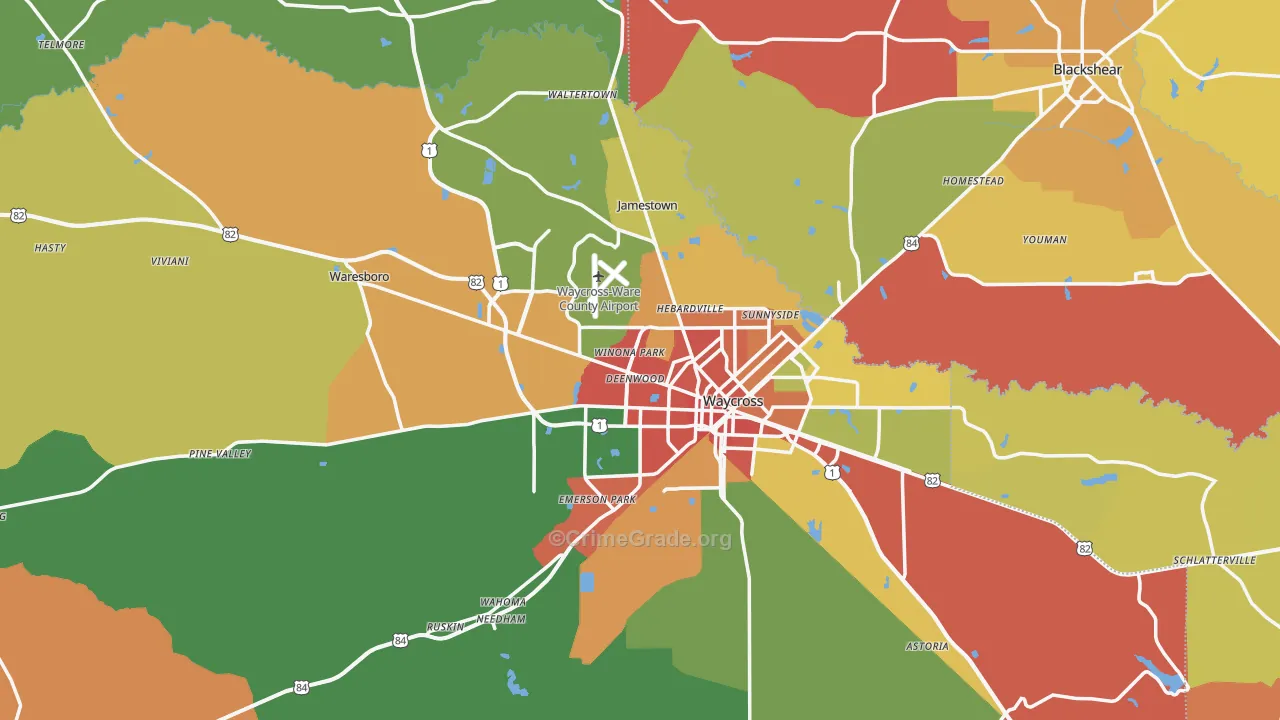 Ware County, GA Map of Assault Rates