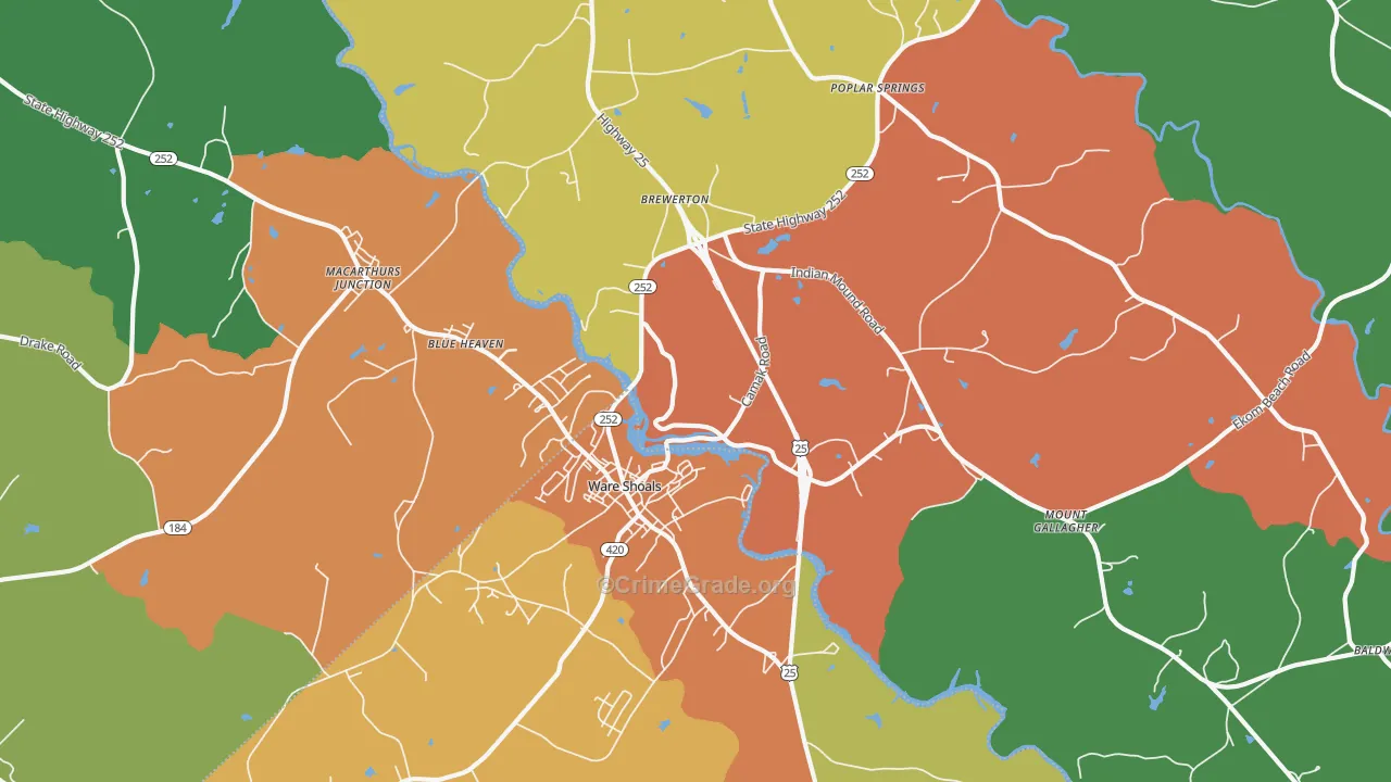 Ware Shoals, SC Map of Assault Rates