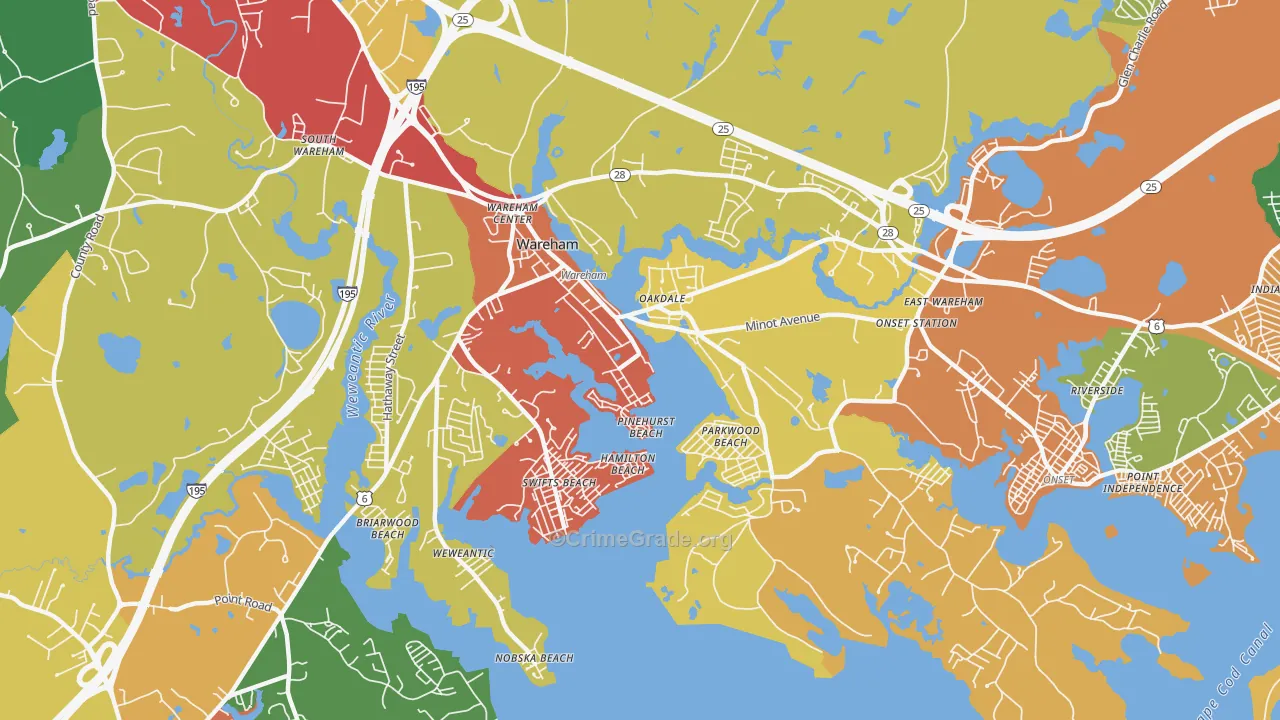 Wareham Center, MA Map of Assault Rates