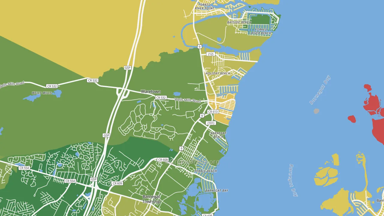 Waretown, NJ Map of Assault Rates