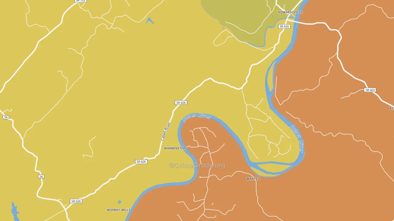 Warminster, VA Map of Assault Rates