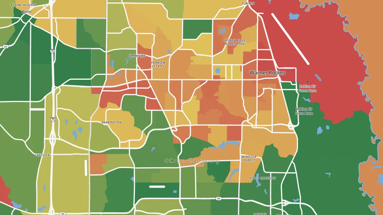 Warner Robins, GA Map of Assault Rates