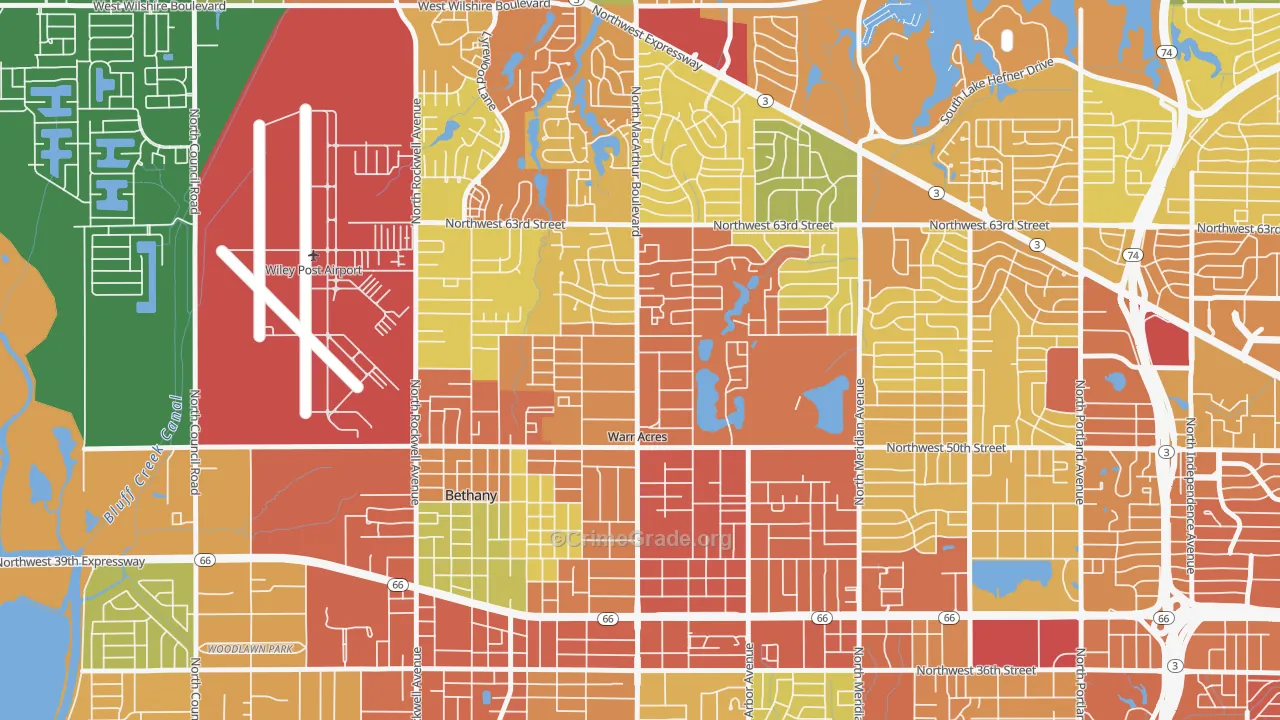 Warr Acres, OK Map of Assault Rates