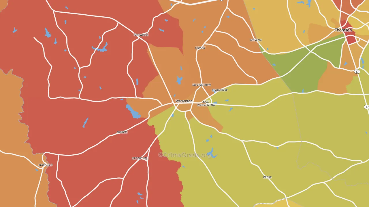 Warren County, GA Map of Assault Rates