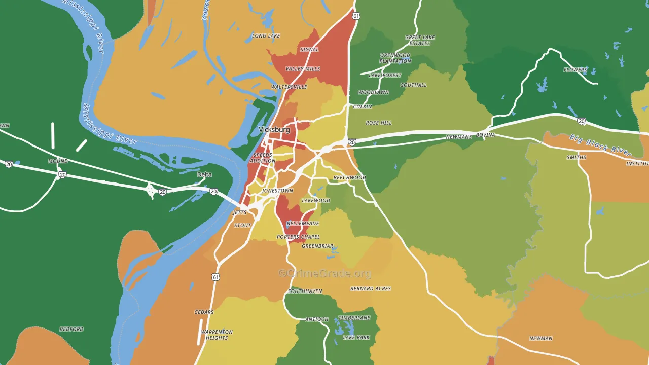 Warren County, MS Map of Assault Rates