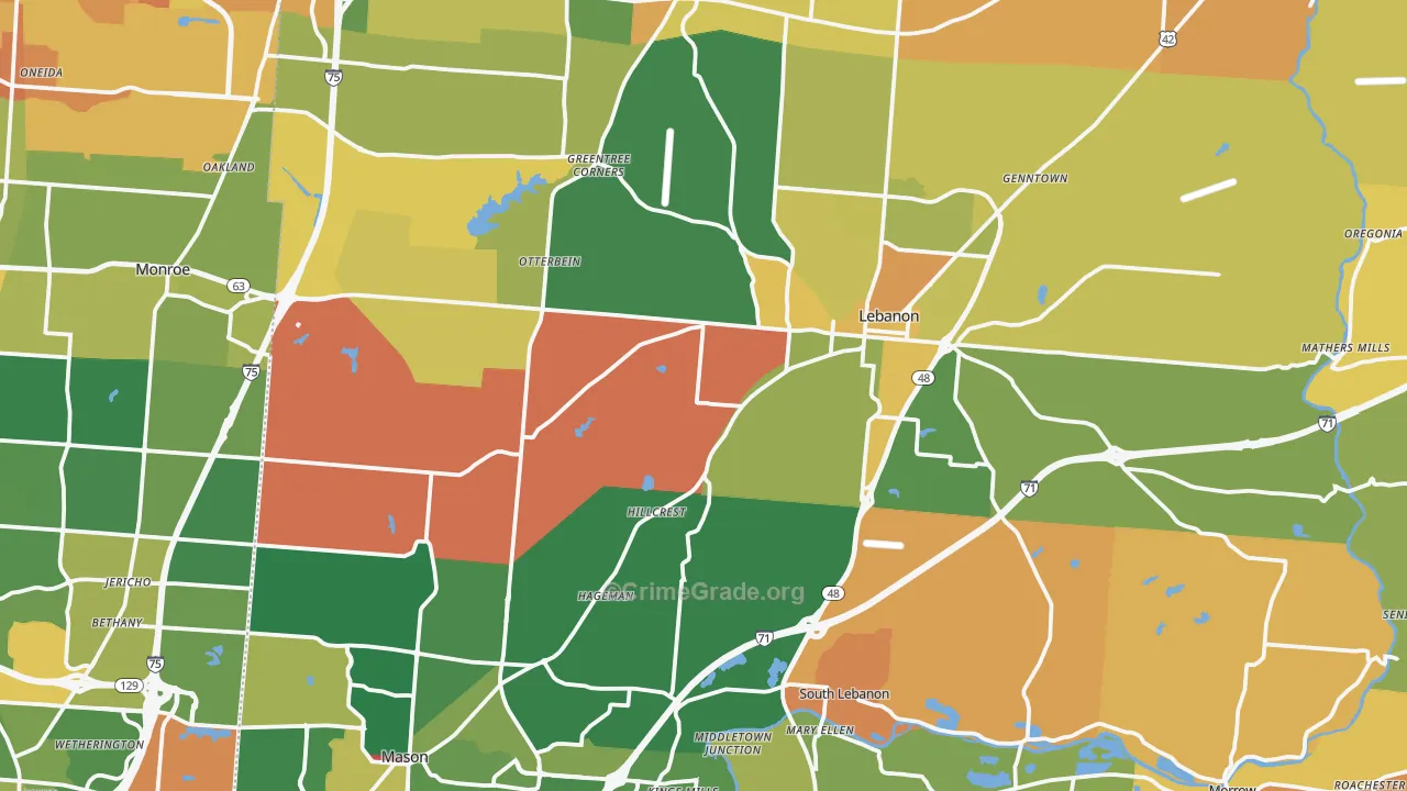 Warren County, OH Map of Assault Rates