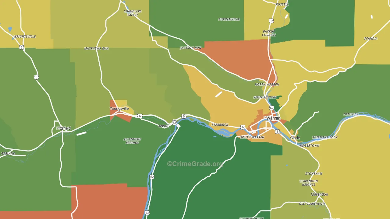 Warren County, PA Map of Assault Rates