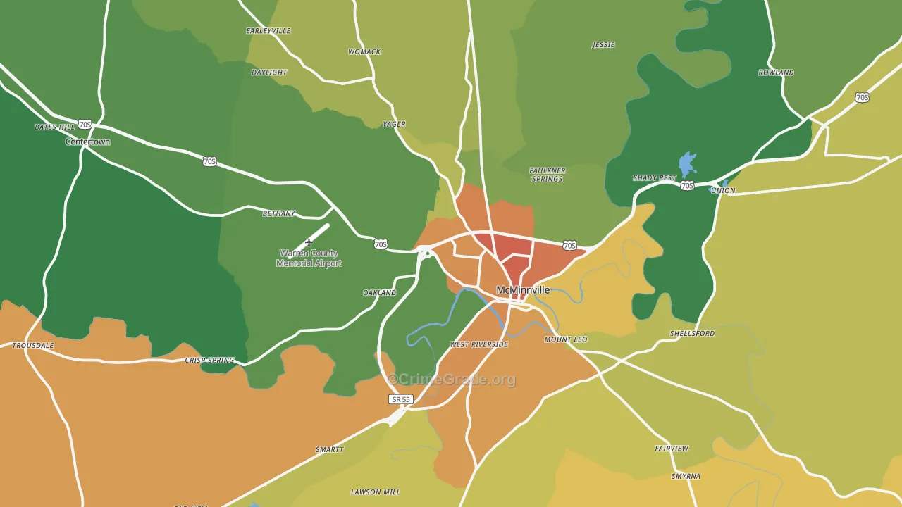 Warren County, TN Map of Assault Rates