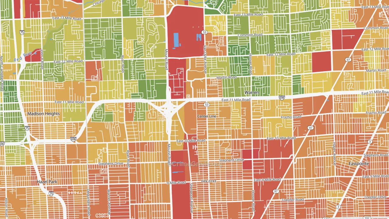 Warren, MI Map of Assault Rates