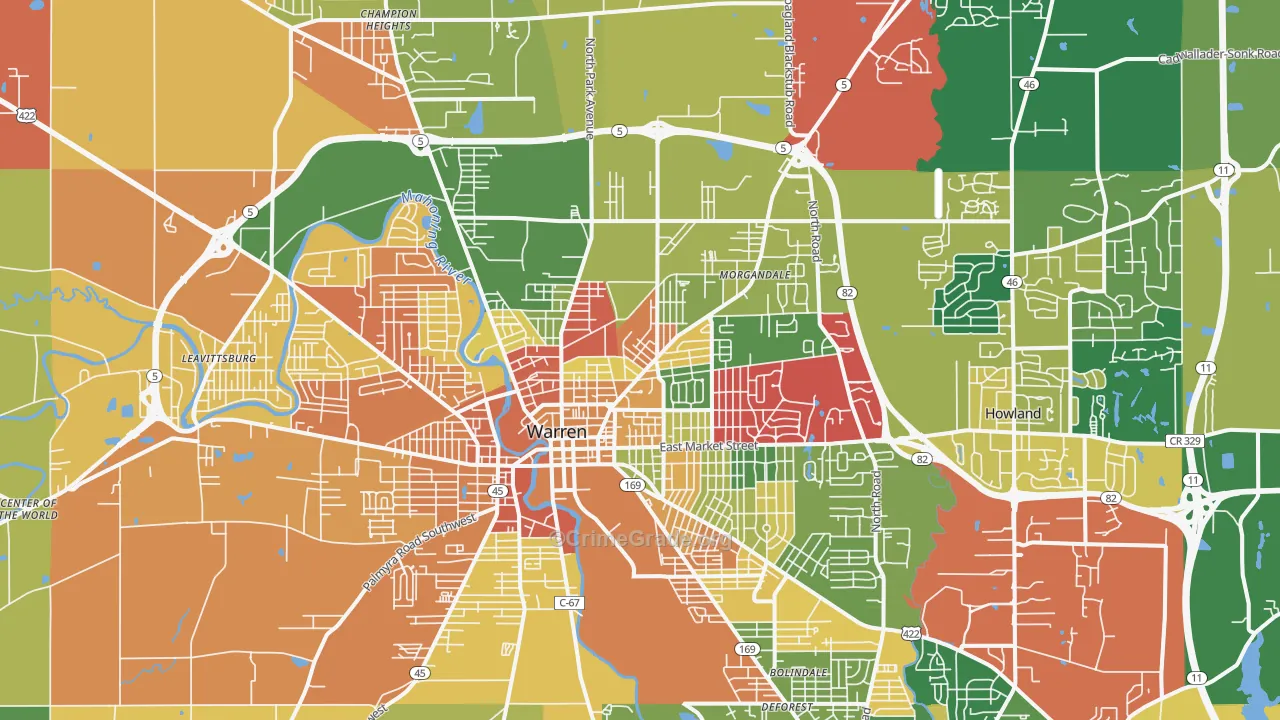 Warren, OH Map of Assault Rates