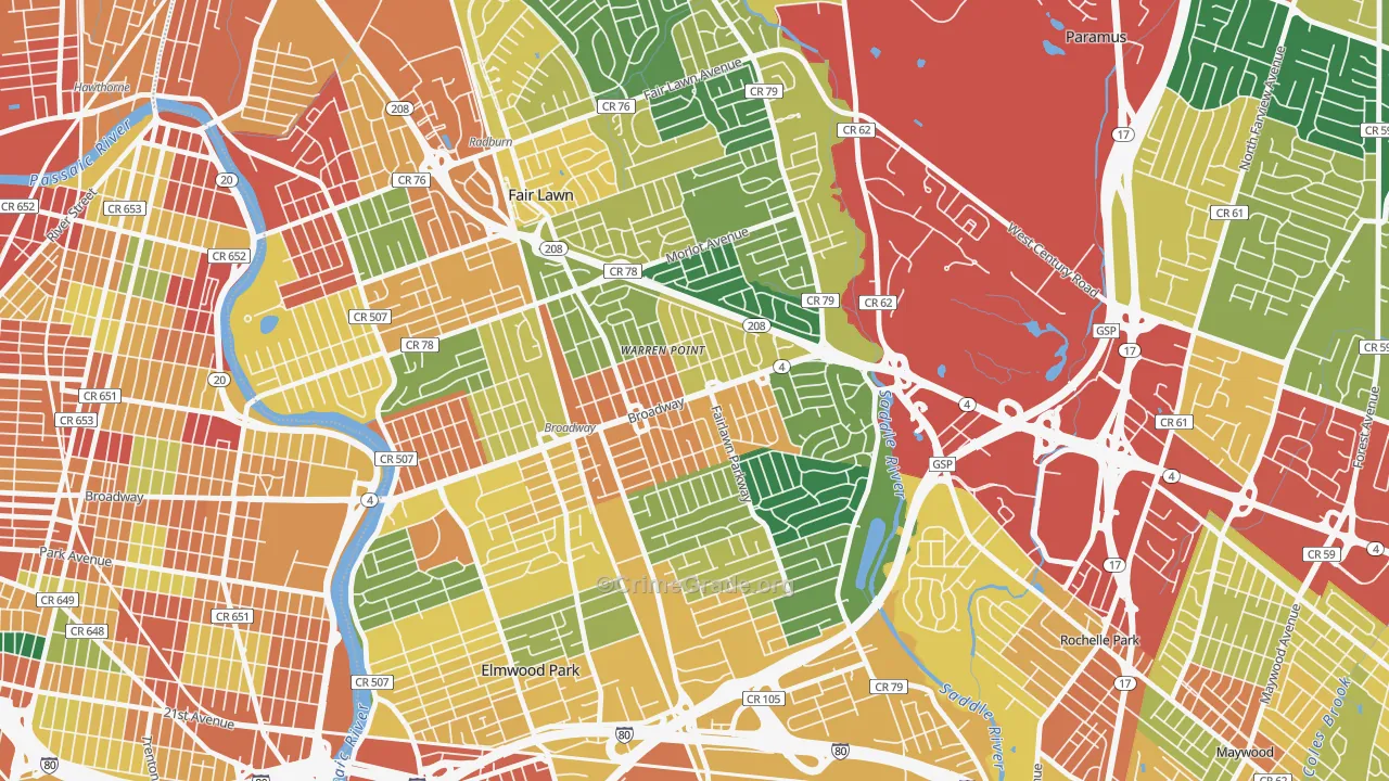 Warren Point, Fair Lawn, NJ Map of Assault Rates